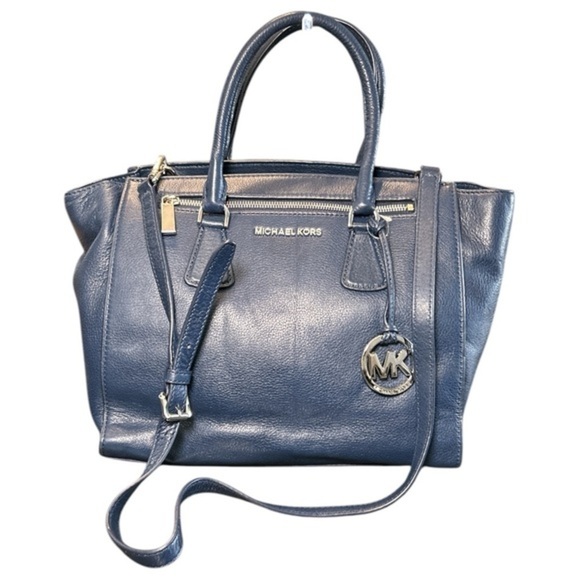 NWOT Michael Kors Sophie Leather Satchel Large Navy Blue Purse Bag